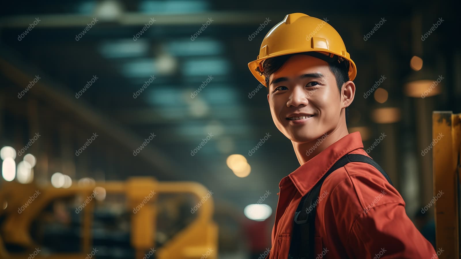 车间里面带微笑的小伙子工人高清图片素材(JPG)