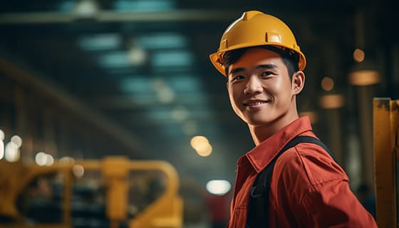 车间里面带微笑的小伙子工人高清图片素材(JPG)