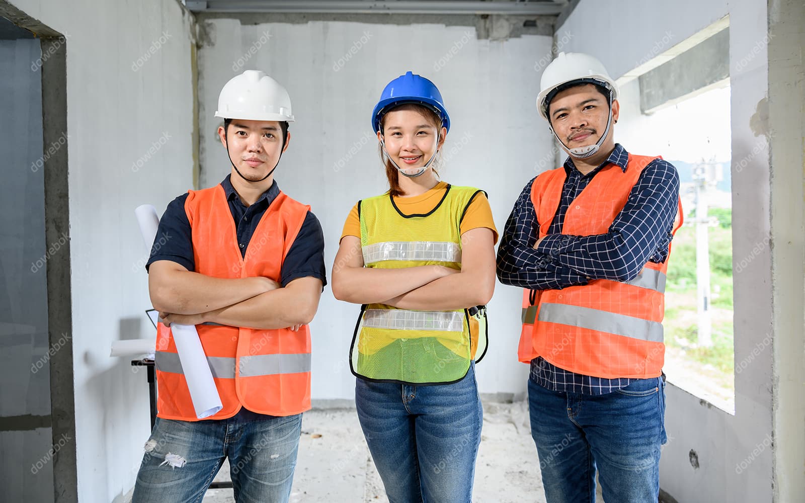 微笑合影的建筑工人高清图片素材(JPG)