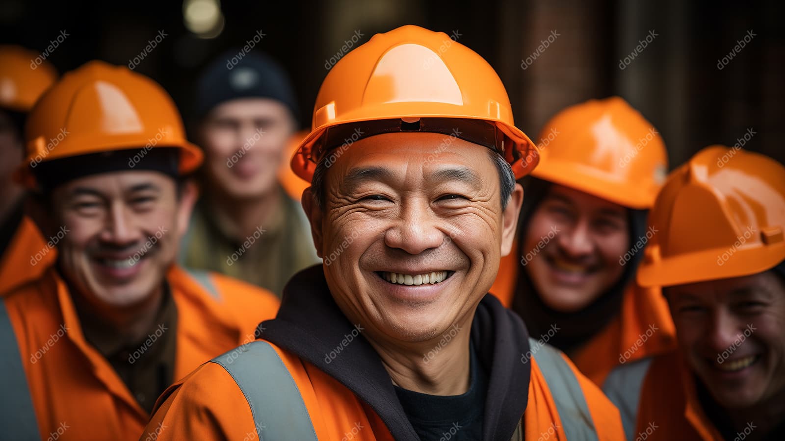 面带微笑满脸皱纹的中年工人高清图片素材(JPG)