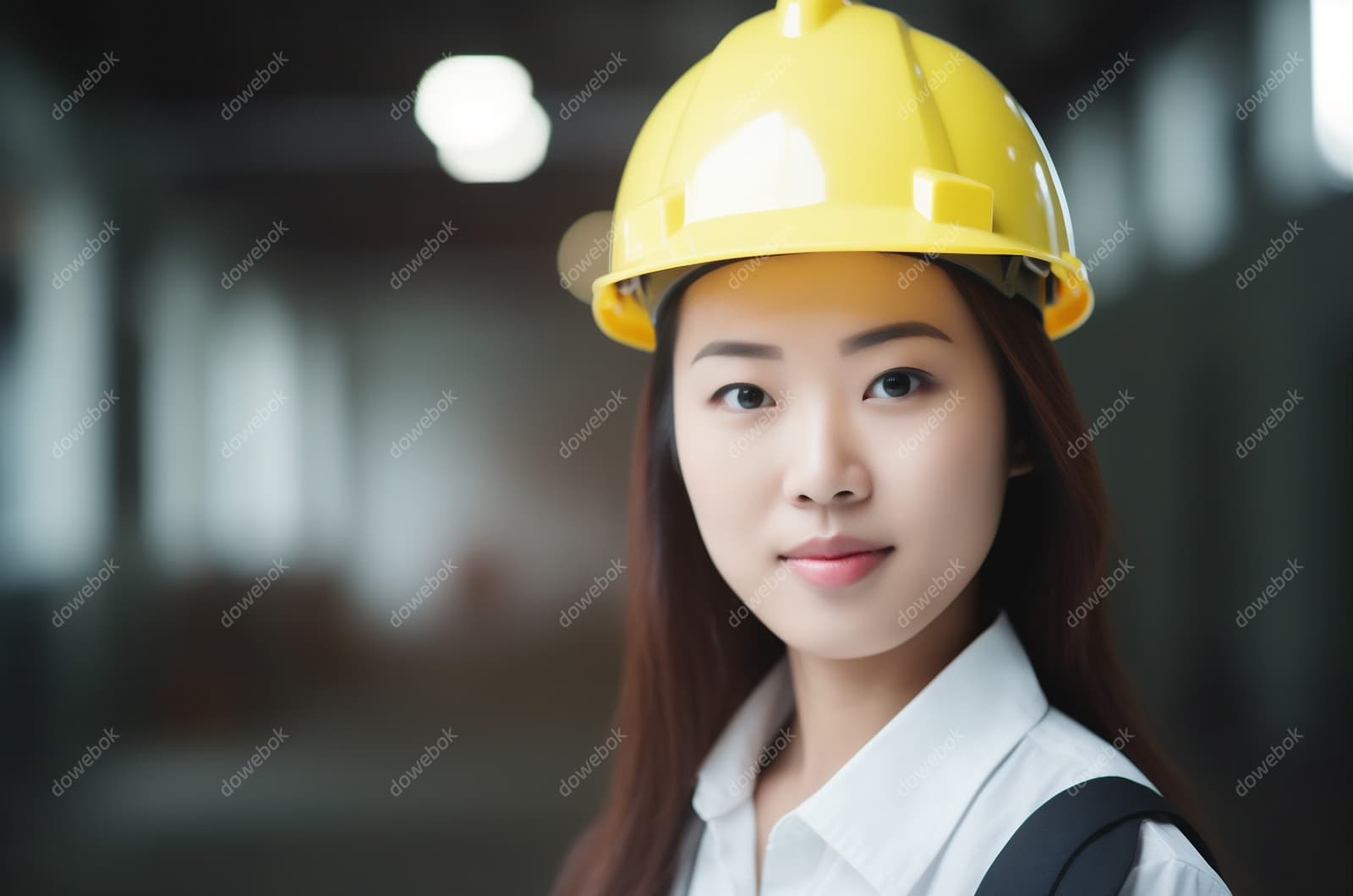 带着安全帽年轻女工程师高清图片素材(JPG)