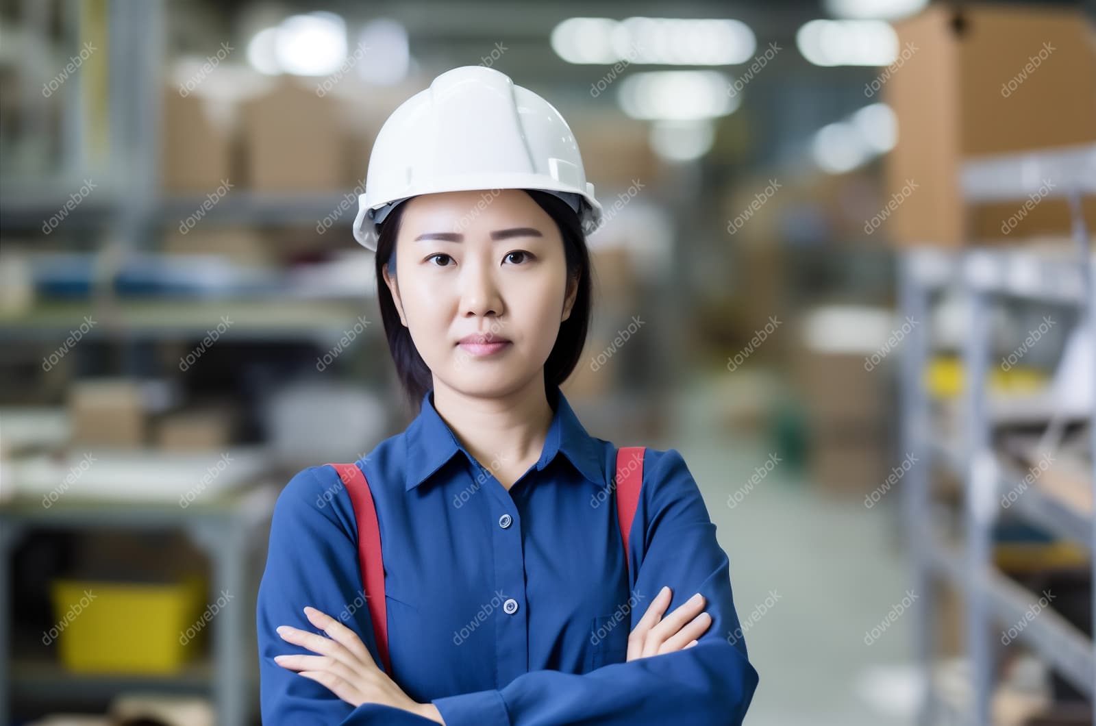 带着白色安全帽年轻女工程师高清图片素材(JPG)