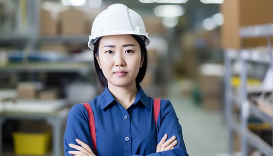 带着白色安全帽年轻女工程师高清图片素材(JPG)