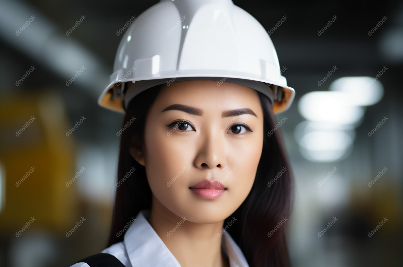 带着白色安全帽年轻女工程师高清图片素材(JPG)