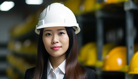 带着白色安全帽年轻女工程师高清图片素材(JPG)