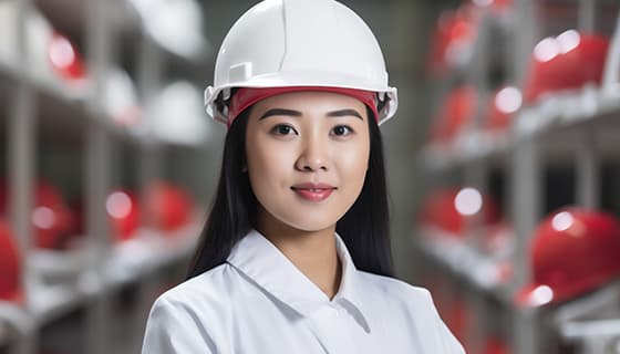 带着白色安全帽年轻女工程师高清图片素材(JPG)