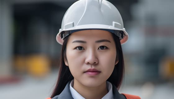 带着白色安全帽年轻女工程师高清图片素材(JPG)