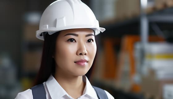 带着白色安全帽年轻女工程师高清图片素材(JPG)