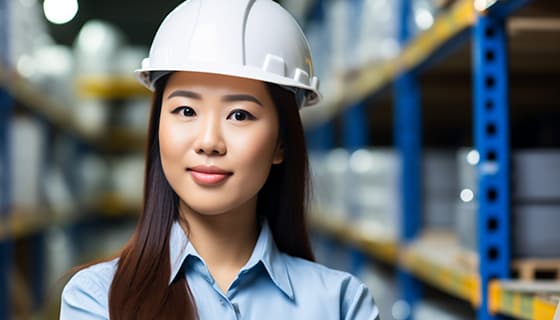 带着白色安全帽年轻女工程师高清图片素材(JPG)