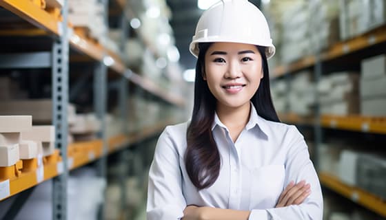 带着白色安全帽年轻女工程师高清图片素材(JPG)