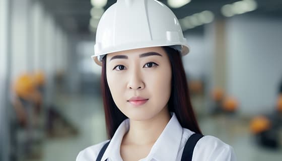 带着白色安全帽年轻女工程师高清图片素材(JPG)