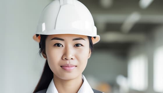 带着白色安全帽年轻女工程师高清图片素材(JPG)