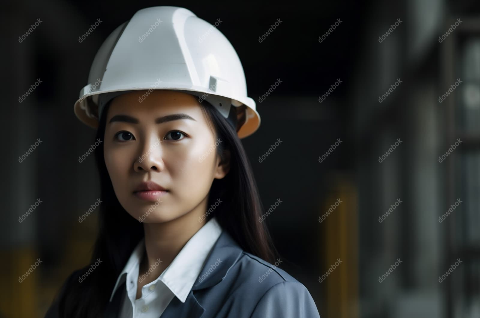 带着白色安全帽年轻女工程师高清图片素材(JPG)