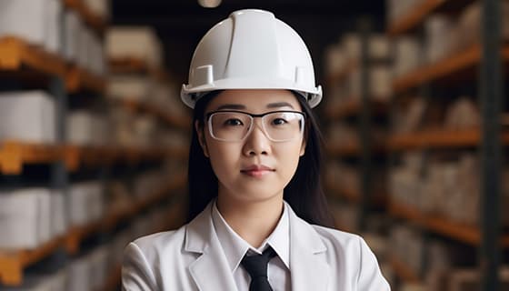 带着白色安全帽年轻女工程师高清图片素材(JPG)