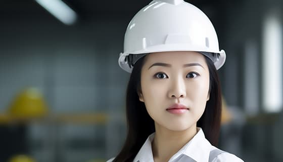 带着白色安全帽年轻女工程师高清图片素材(JPG)