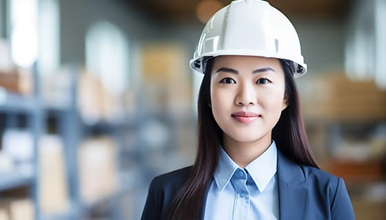 带着白色安全帽年轻女工程师高清图片素材(JPG)