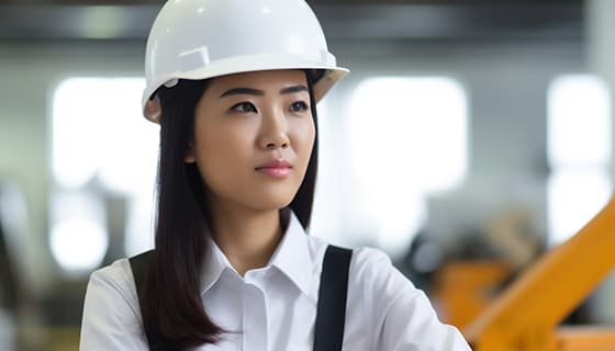 带着白色安全帽年轻女工程师高清图片素材(JPG)