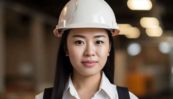 带着白色安全帽年轻女工程师高清图片素材(JPG)