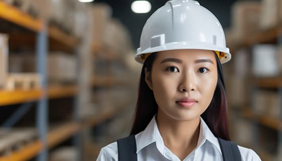 带着白色安全帽年轻女工程师高清图片素材(JPG)