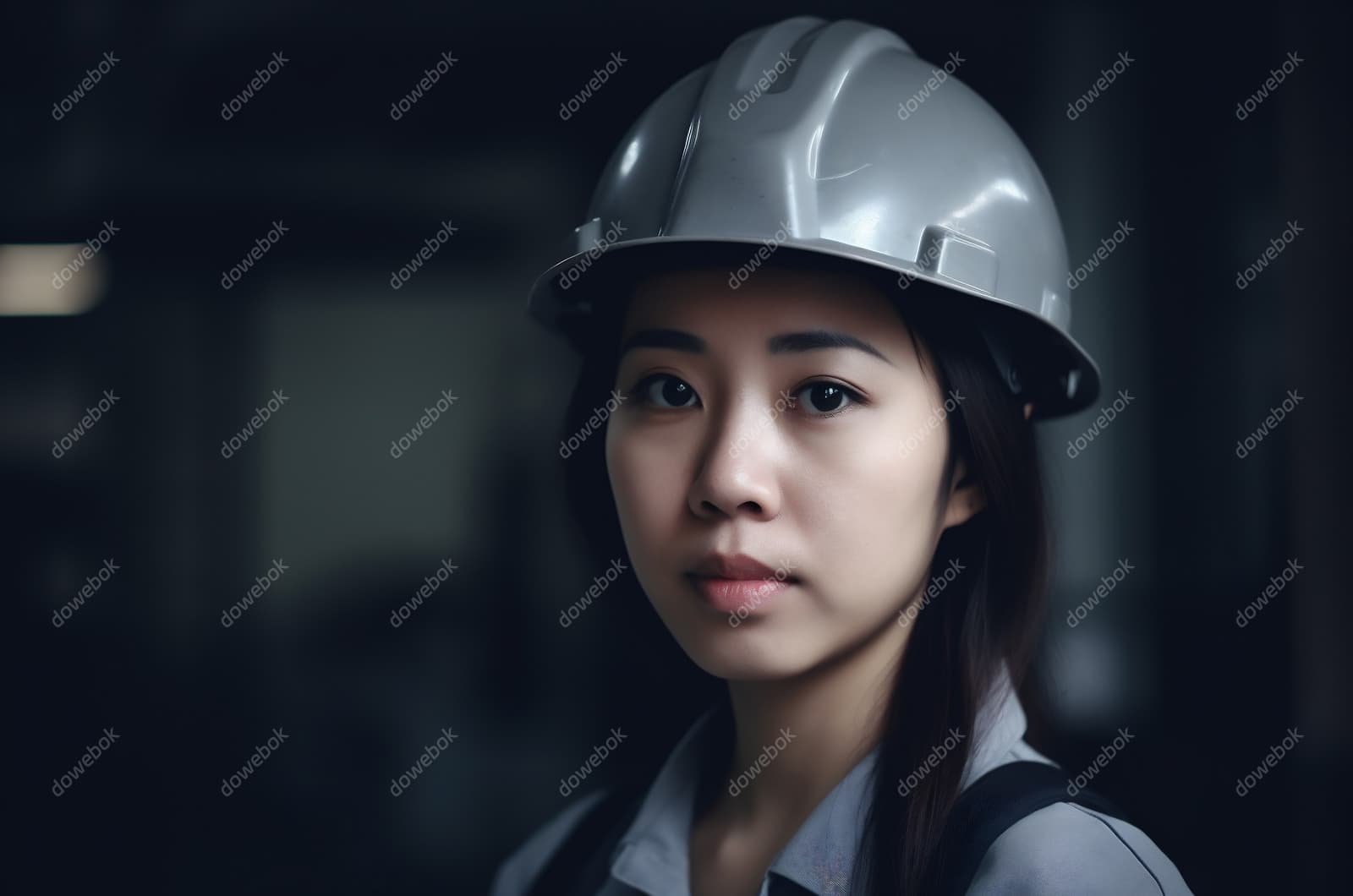 带着安全帽年轻女工程师高清图片素材(JPG)