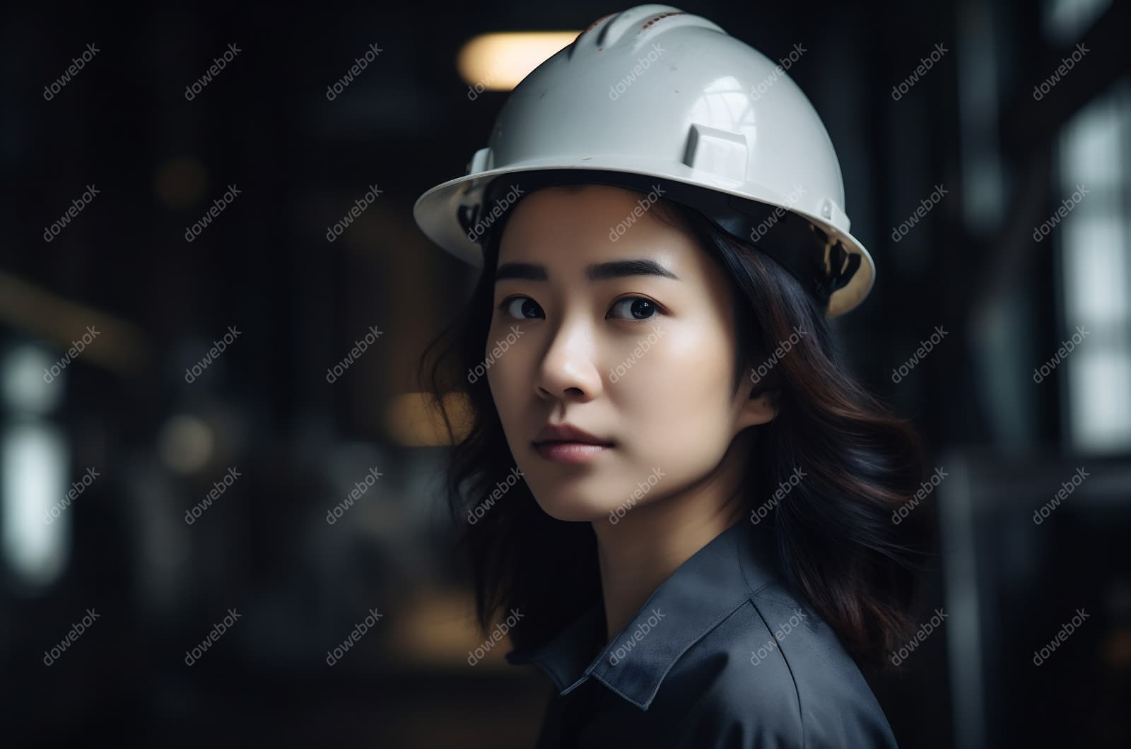 带着安全帽年轻女工程师高清图片素材(JPG)