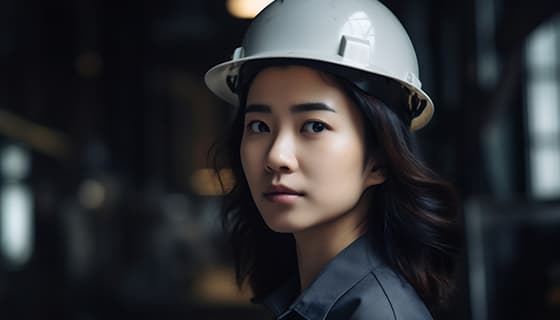 带着安全帽年轻女工程师高清图片素材(JPG)