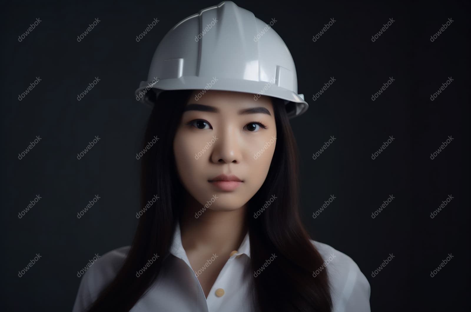 带着头盔安全帽的年轻女工程师高清图片素材(JPG)