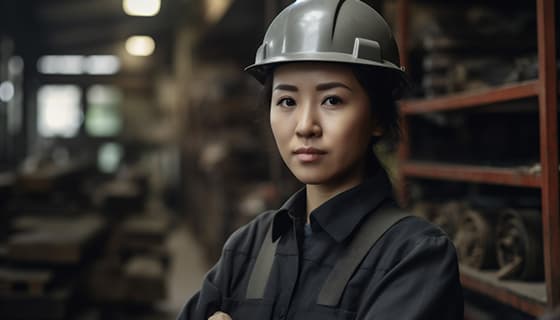 带着头盔安全帽的年轻女工程师高清图片素材(JPG)