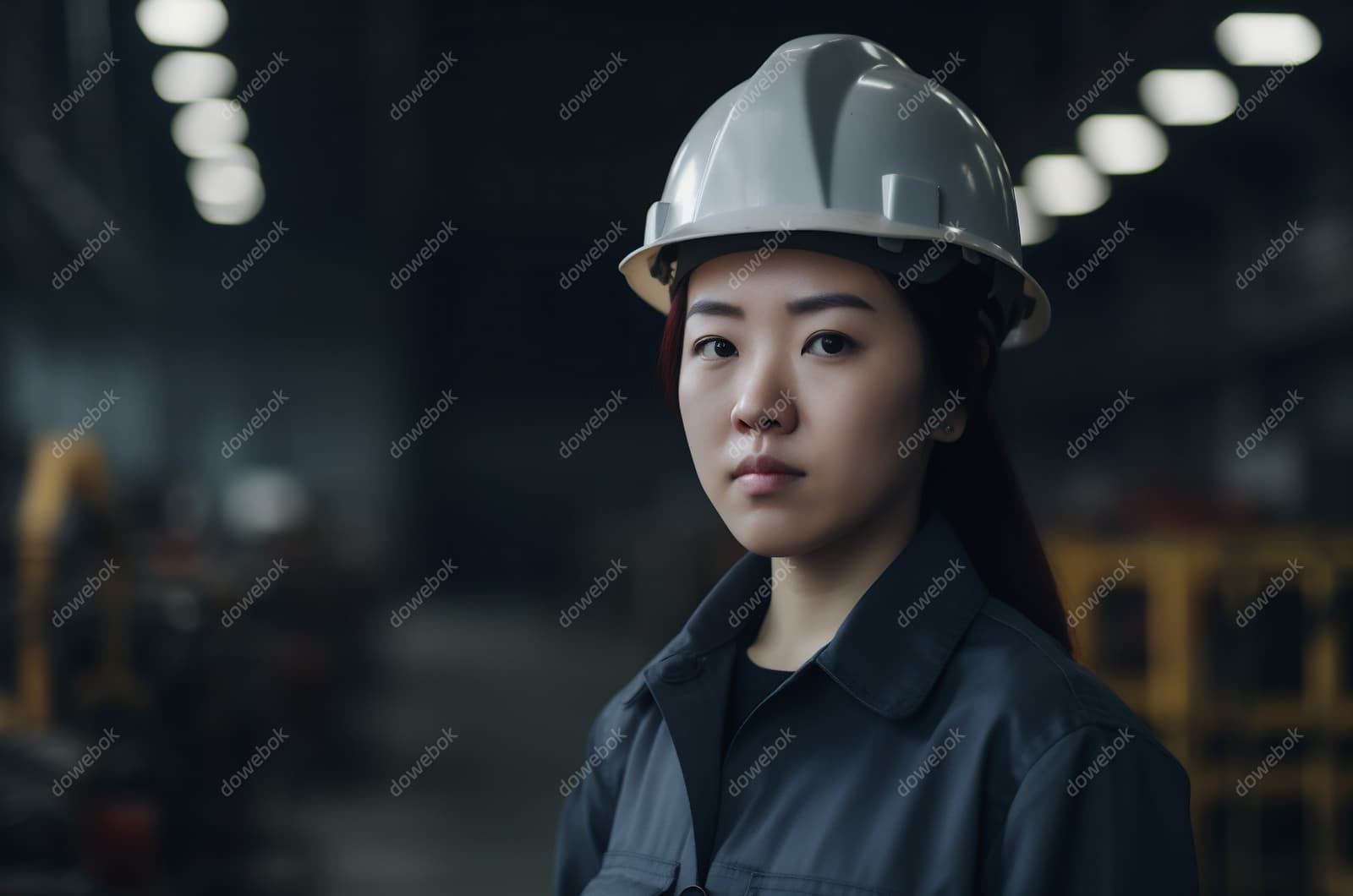 带着灰色头盔安全帽的年轻女工程师高清图片素材(JPG)