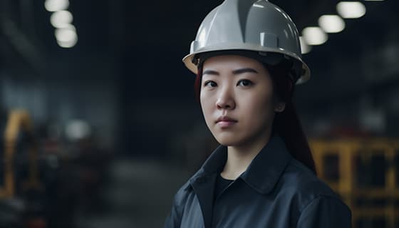 带着灰色头盔安全帽的年轻女工程师高清图片素材(JPG)