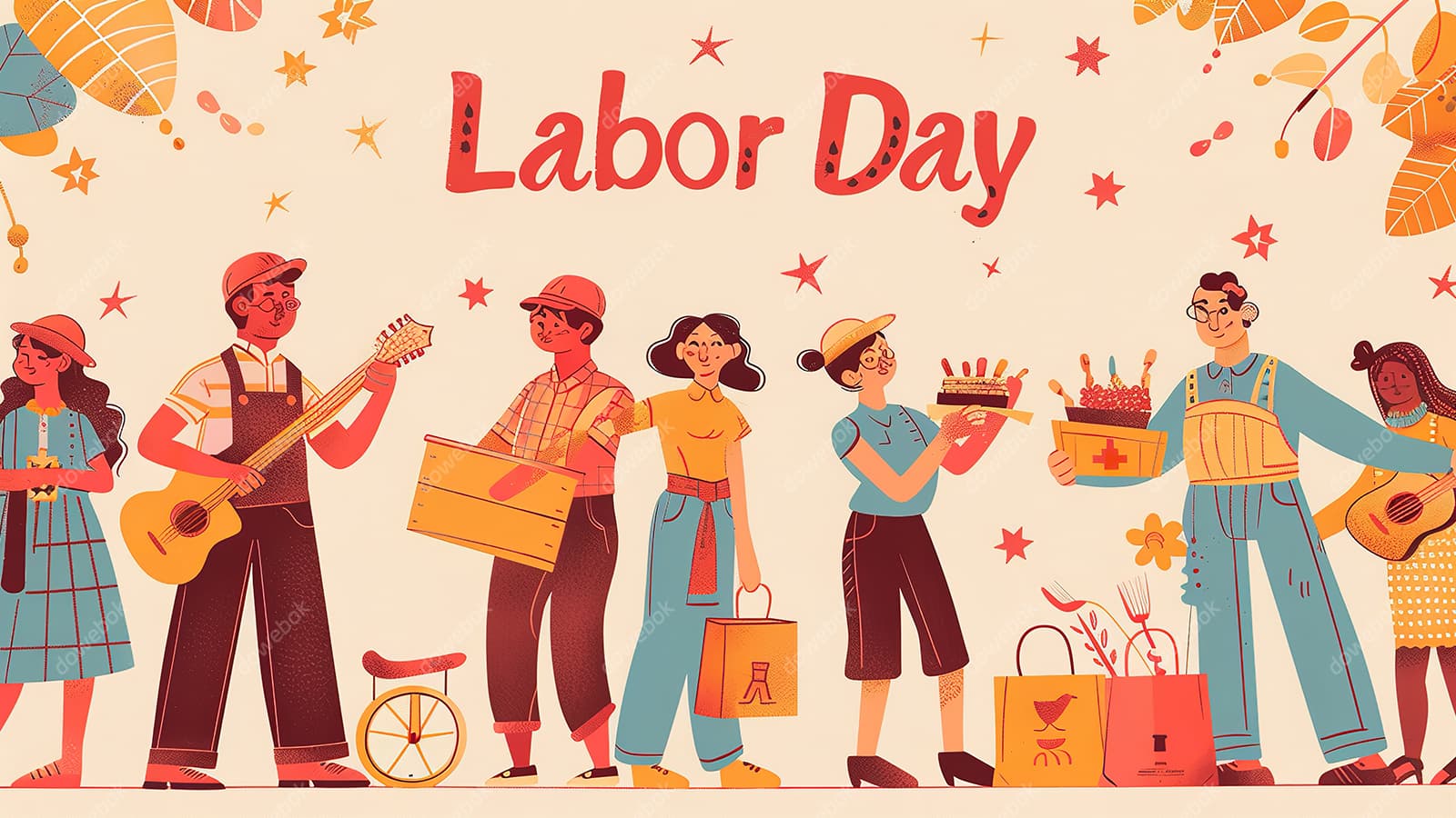 欢乐庆祝劳动节的人们插画素材(JPG)