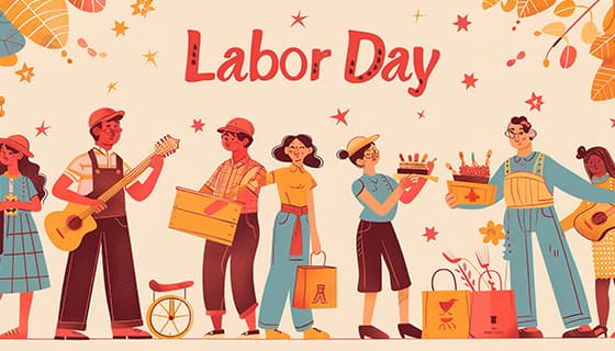 欢乐庆祝劳动节的人们插画素材(JPG)