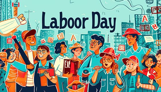 欢乐庆祝劳动节的人们插画素材(JPG)