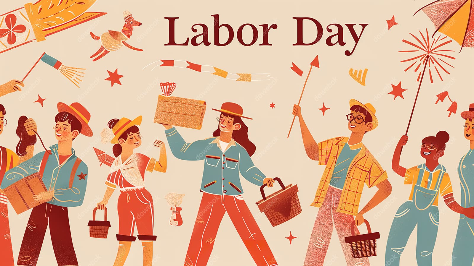 欢乐庆祝劳动节的人们插画素材(JPG)