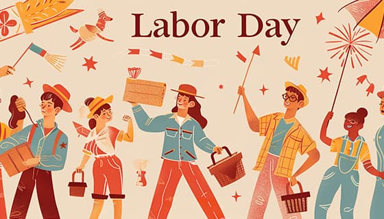 欢乐庆祝劳动节的人们插画素材(JPG)