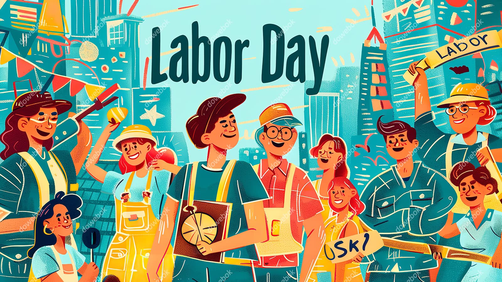 欢乐庆祝劳动节的人们插画素材(JPG)