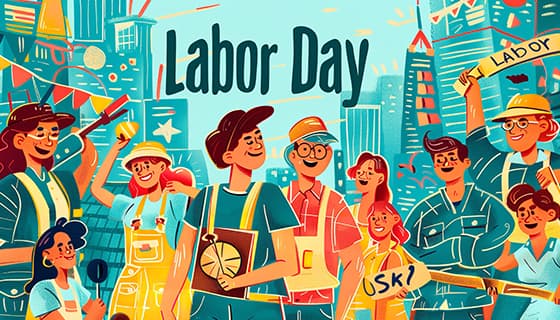 欢乐庆祝劳动节的人们插画素材(JPG)