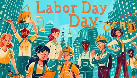 欢乐庆祝劳动节的人们插画素材(JPG)
