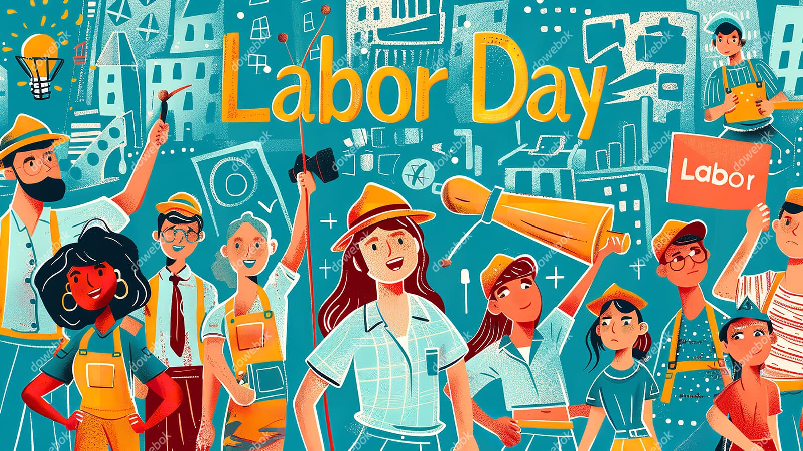 欢乐庆祝劳动节的人们插画素材(JPG)