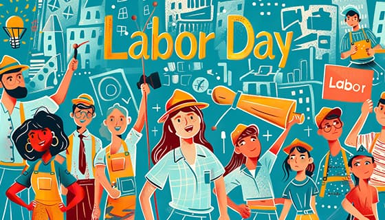 欢乐庆祝劳动节的人们插画素材(JPG)