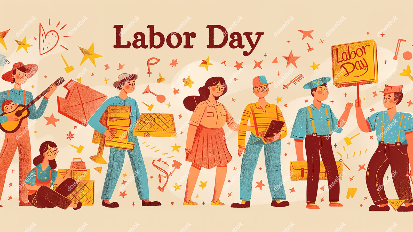 欢乐庆祝劳动节的人们插画素材(JPG)