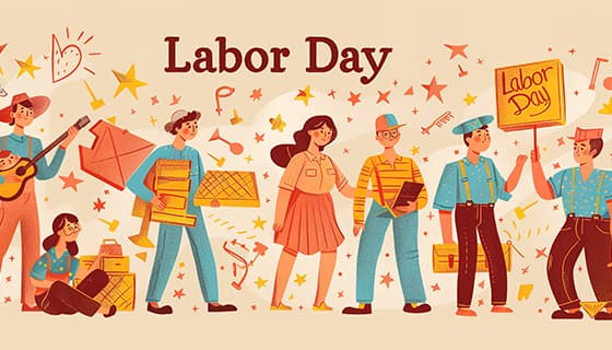 欢乐庆祝劳动节的人们插画素材(JPG)