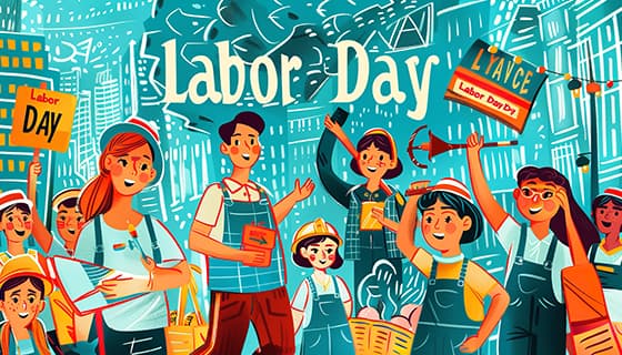 欢乐庆祝劳动节的人们插画素材(JPG)