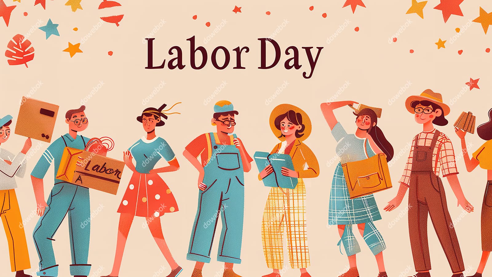 欢乐庆祝劳动节的人们插画素材(JPG)
