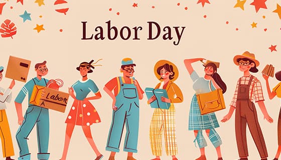 欢乐庆祝劳动节的人们插画素材(JPG)