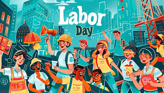 欢乐庆祝劳动节的人们插画素材(JPG)