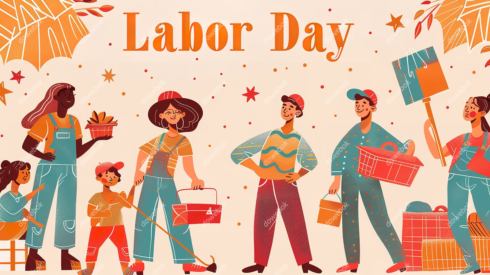 欢乐庆祝劳动节的人们插画素材(JPG)