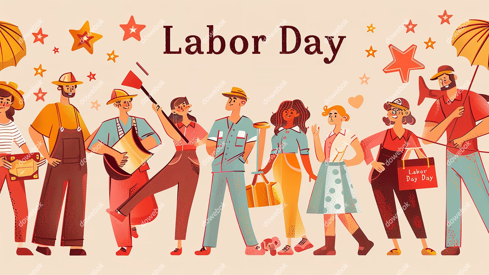 欢乐庆祝劳动节的人们插画素材(JPG)