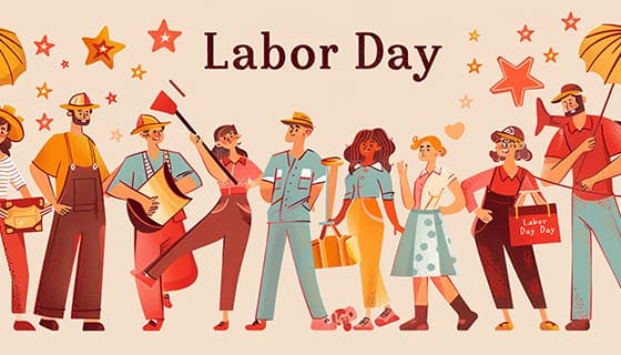 欢乐庆祝劳动节的人们插画素材(JPG)