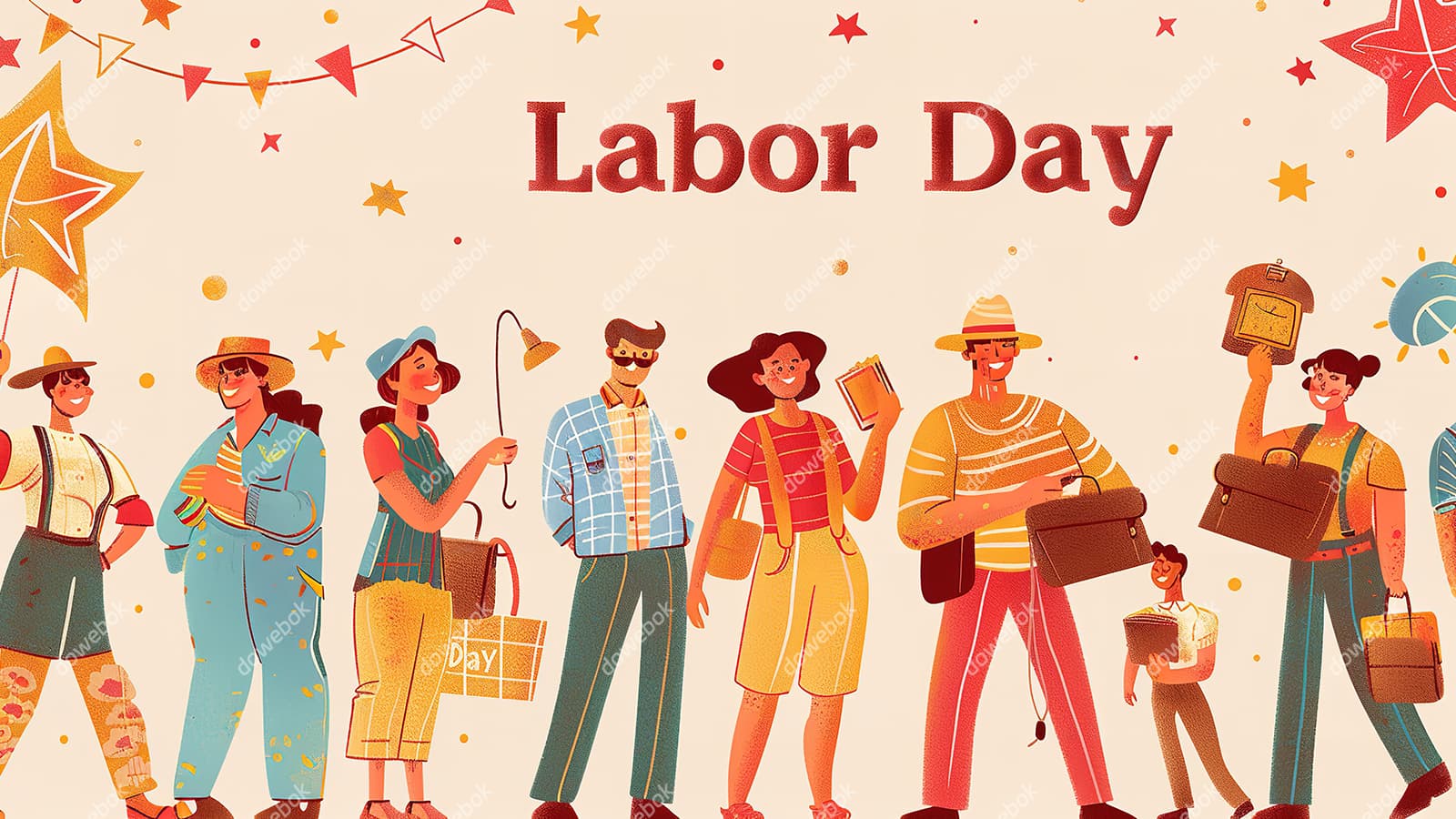 欢乐庆祝劳动节的人们插画素材(JPG)